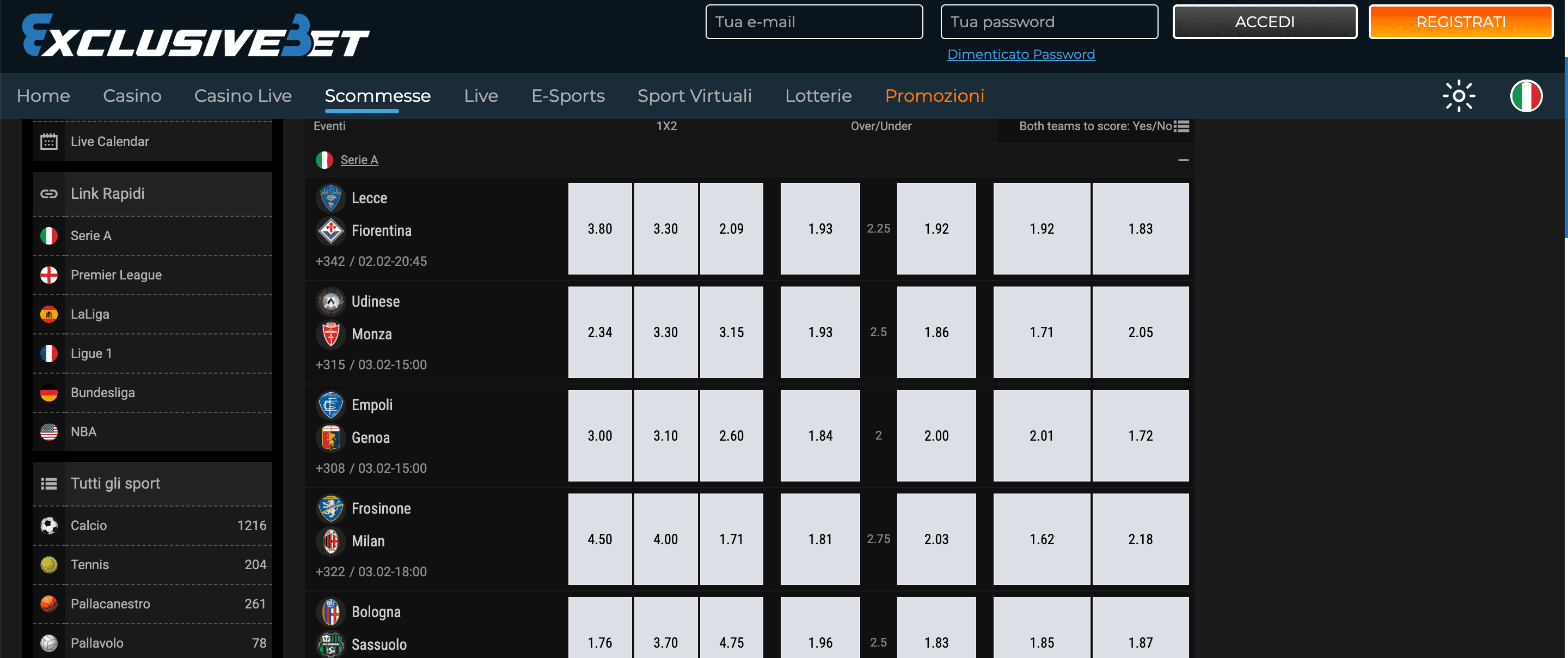 Exclusivebet Scommesse